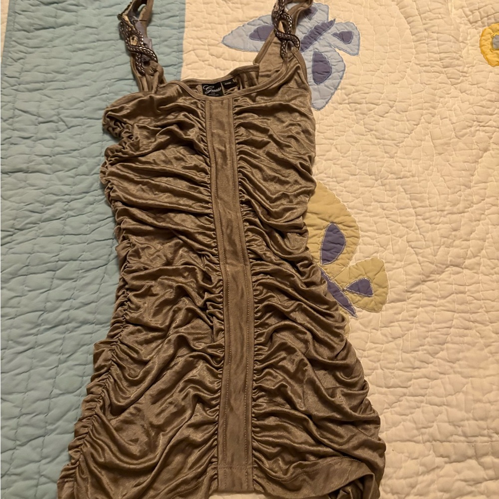 VINTAGE Guess Chic Olive Beige Ruched Tank Top